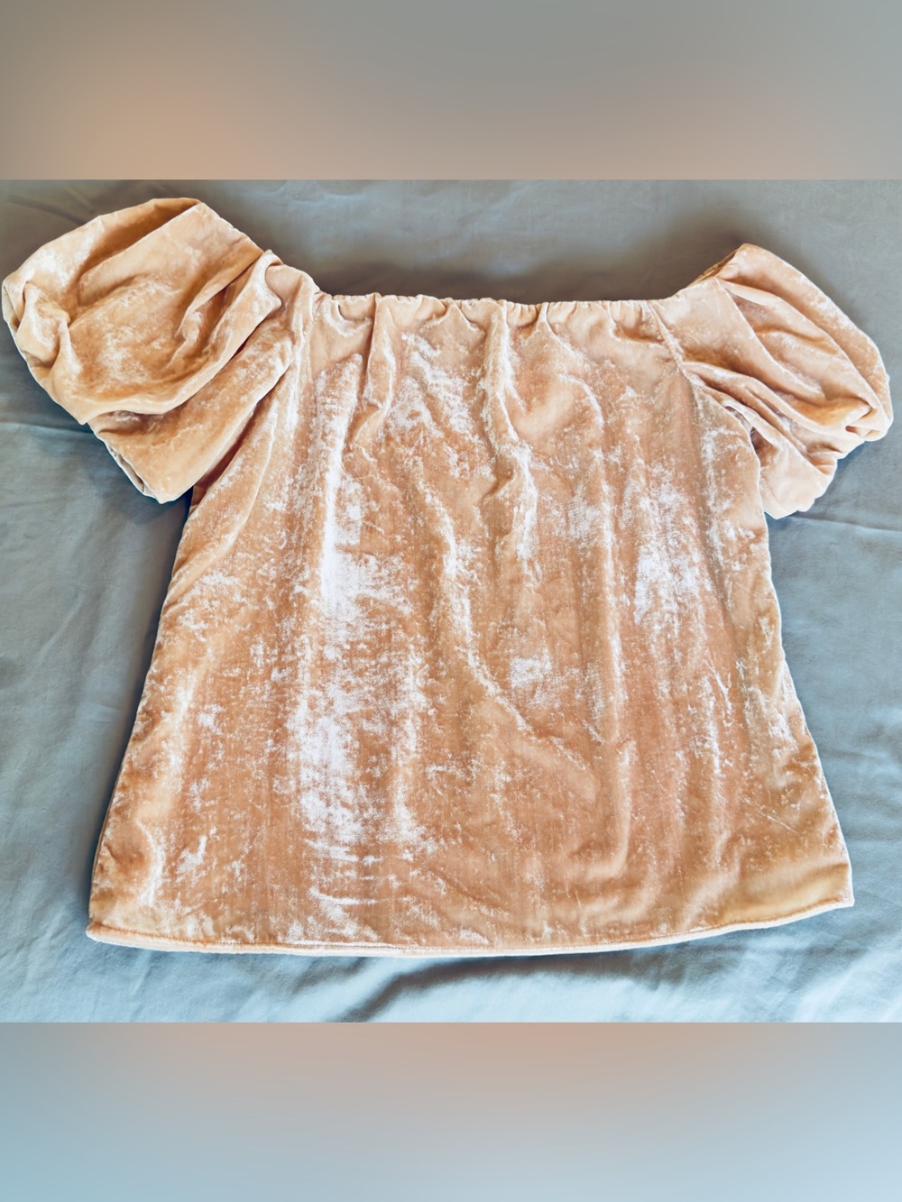 WAYF Blush Pink Velvet Off-Shoulder Puff Sleeve Top Blouse - Picture 3 of 15